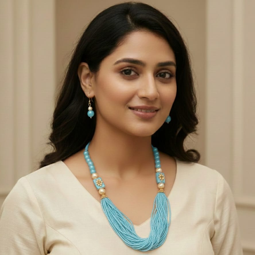 Gold-Plated Kundan-Studded & Pearl-Beaded Jewellery Set