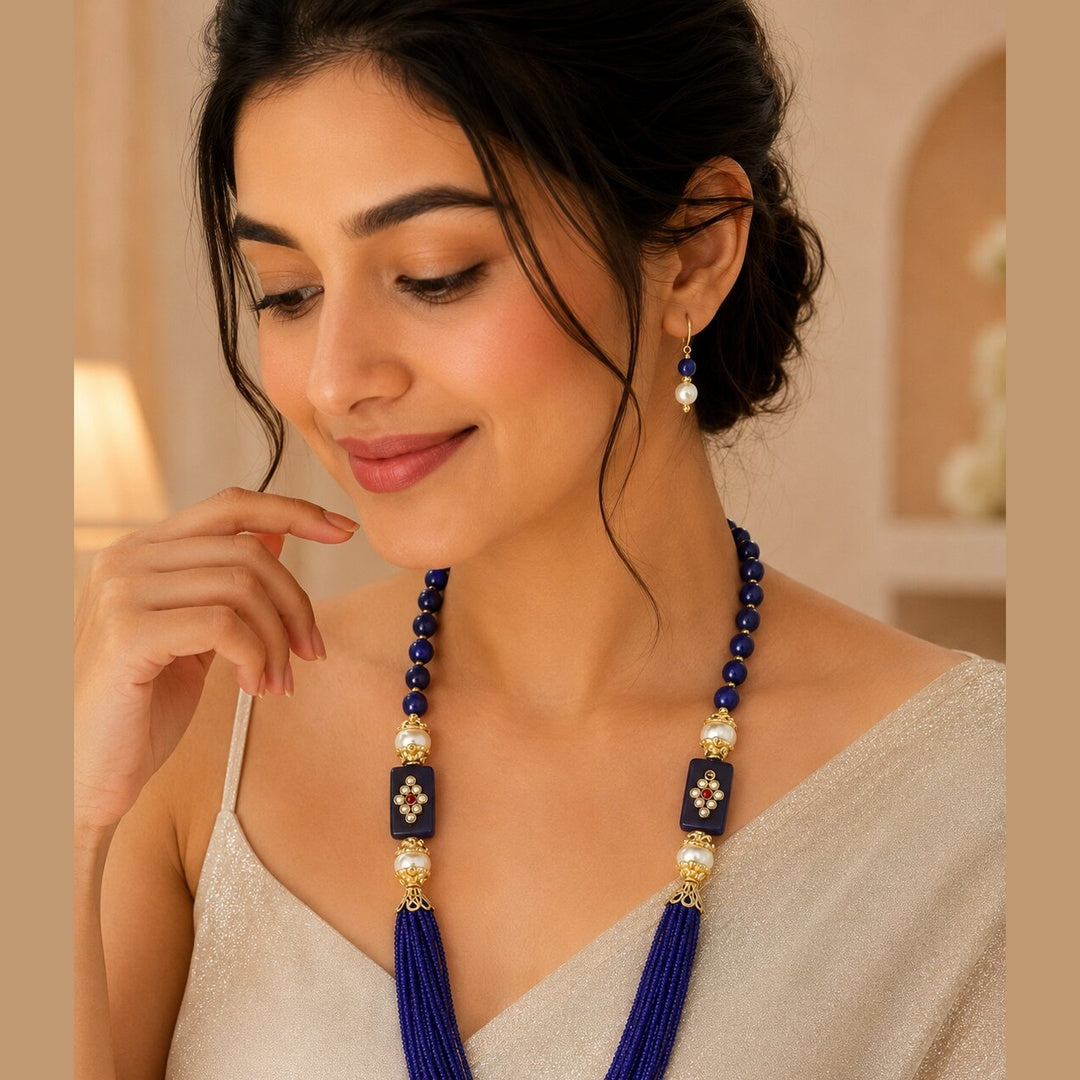 Gold-Plated Kundan-Studded & Pearl-Beaded Jewellery Set