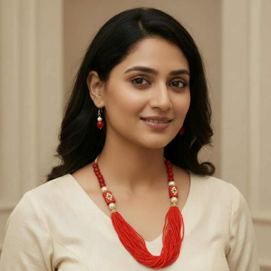 Gold-Plated Kundan-Studded & Pearl-Beaded Jewellery Set