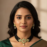 Load image into Gallery viewer, Crystal Layered Gold Plated Meena Work Necklace Set With Matching Earrings For Women And Girls
