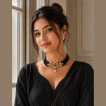 Load image into Gallery viewer, Crystal Layered Gold Plated Meena Work Necklace Set With Matching Earrings For Women And Girls

