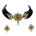 Load image into Gallery viewer, Crystal Layered Gold Plated Meena Work Necklace Set With Matching Earrings For Women And Girls

