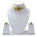 Load image into Gallery viewer, Crystal Layered Gold Plated Meena Work Necklace Set With Matching Earrings For Women And Girls
