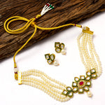 Load image into Gallery viewer, Crystal Layered Gold Plated Meena Work Necklace Set With Matching Earrings For Women And Girls
