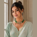 Load image into Gallery viewer, Crystal Layered Gold Plated Meena Work Necklace Set With Matching Earrings For Women And Girls
