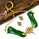 Load image into Gallery viewer, Crystal Layered Gold Plated Meena Work Necklace Set With Matching Earrings For Women And Girls
