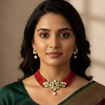 Load image into Gallery viewer, Crystal Layered Gold Plated Meena Work Necklace Set With Matching Earrings For Women And Girls

