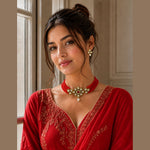 Load image into Gallery viewer, Crystal Layered Gold Plated Meena Work Necklace Set With Matching Earrings For Women And Girls
