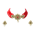 Load image into Gallery viewer, Crystal Layered Gold Plated Meena Work Necklace Set With Matching Earrings For Women And Girls

