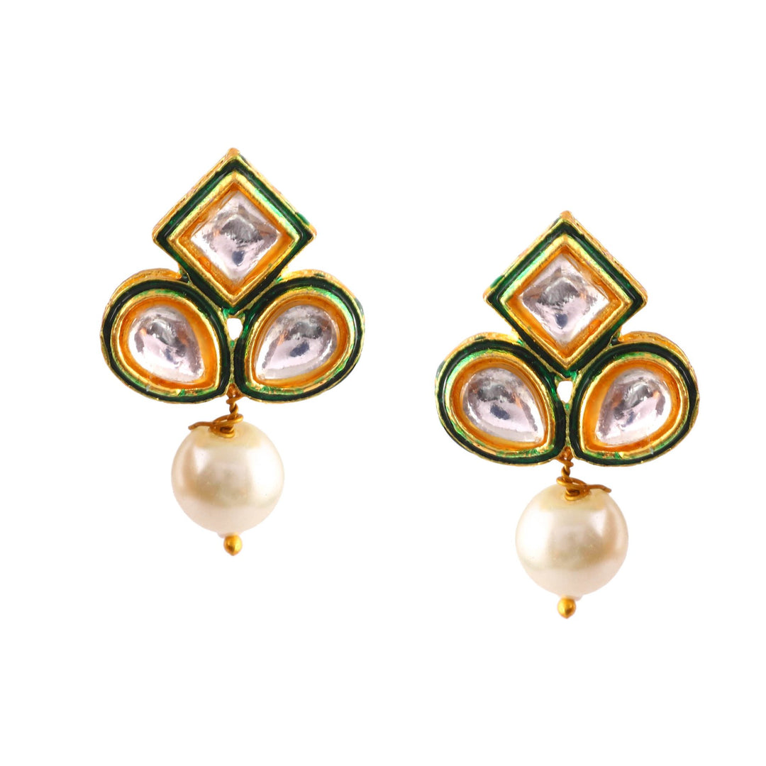 Crystal Layered Gold Plated Meena Work Necklace Set With Matching Earrings For Women And Girls
