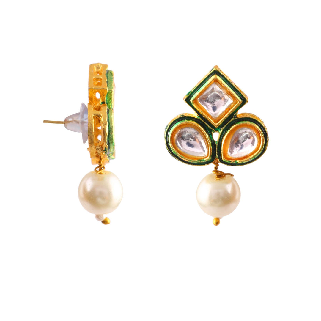 Crystal Layered Gold Plated Meena Work Necklace Set With Matching Earrings For Women And Girls