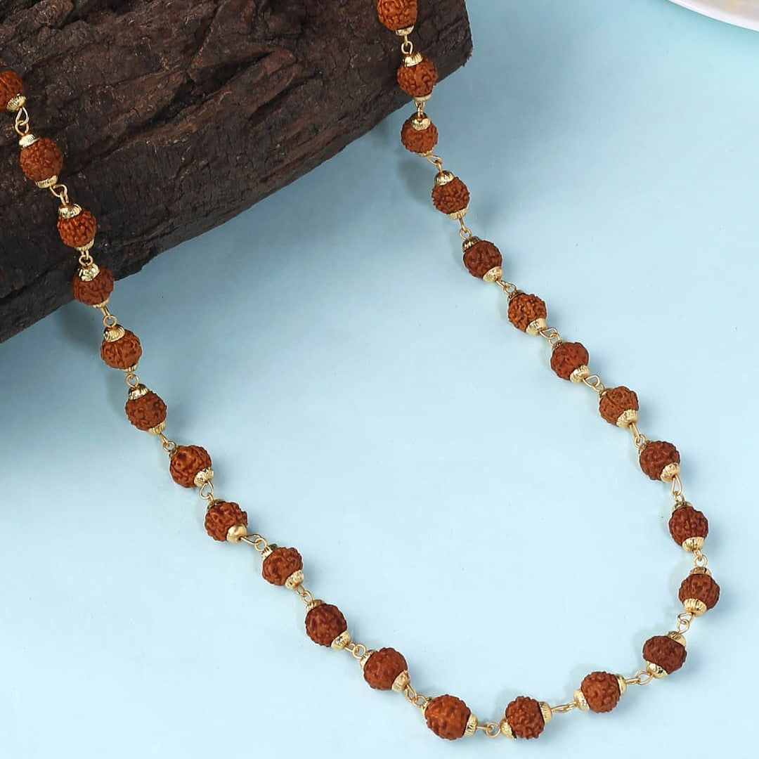 Gold-Toned & Brown Gold-Plated Rudraksh Mala