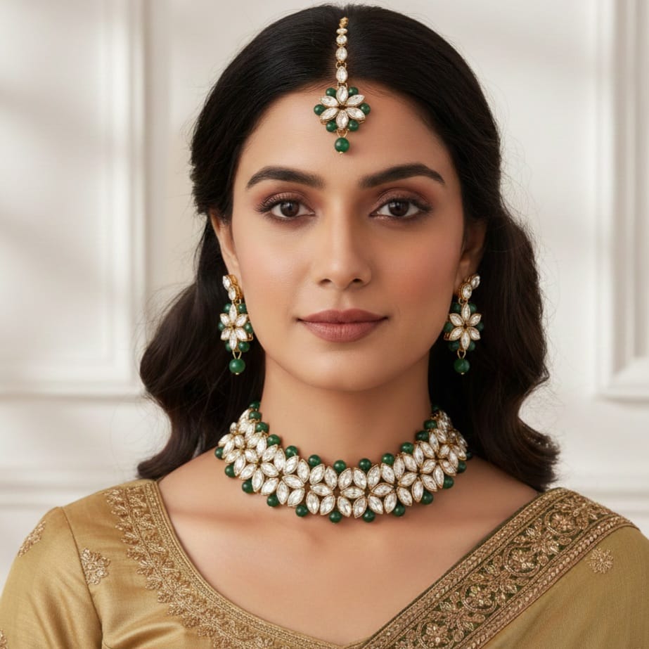 Antique Kundan & Pearl Work Choker With Tika For Women
