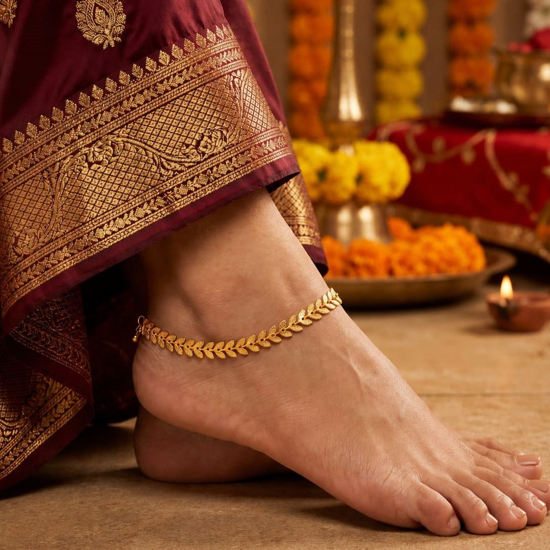 Gold Plated Leaf Design Anklet