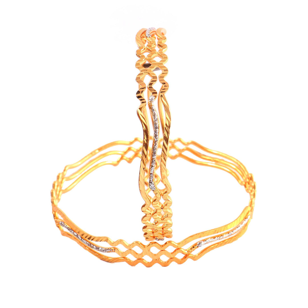 Set of 2 Gold Plated Silver Glitter Brass Bangle