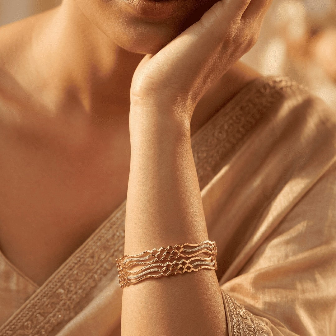 Set of 2 Gold Plated Silver Glitter Brass Bangle