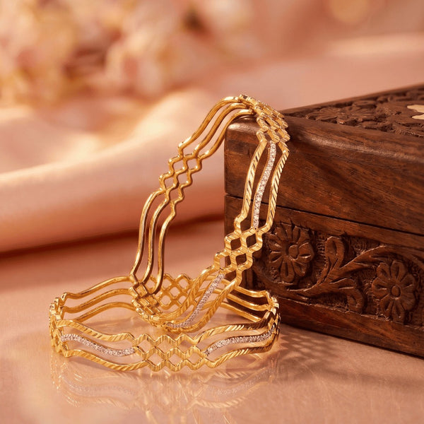 Set of 2 Gold Plated Silver Glitter Brass Bangle