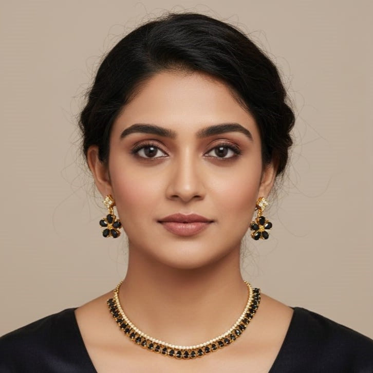 Gold-Plated Americn Diamond Studded Jewellery Set