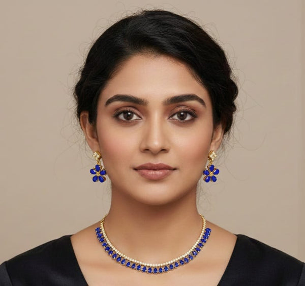 Gold-Plated Americn Diamond Studded Jewellery Set