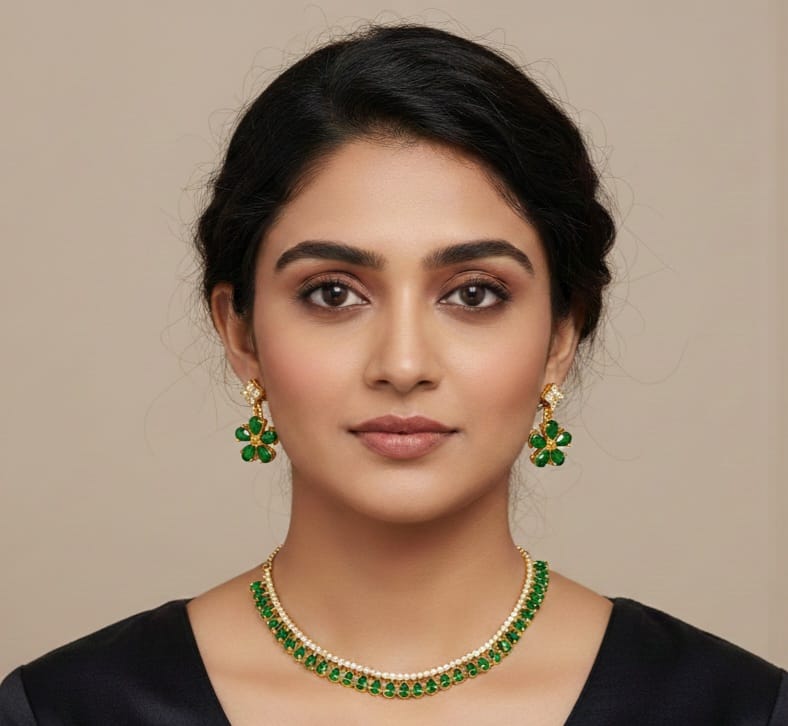 Gold-Plated Americn Diamond Studded Jewellery Set