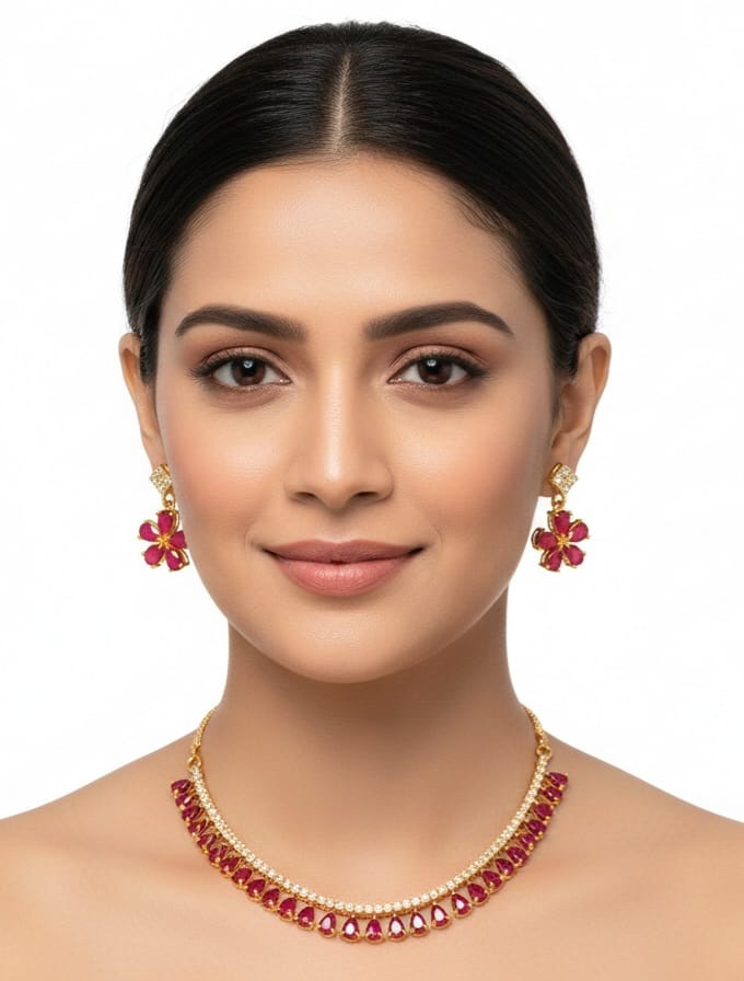 Gold-Plated Americn Diamond Studded Jewellery Set