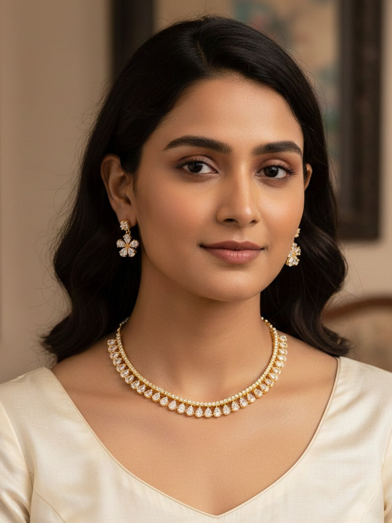 Gold-Plated Americn Diamond Studded Jewellery Set