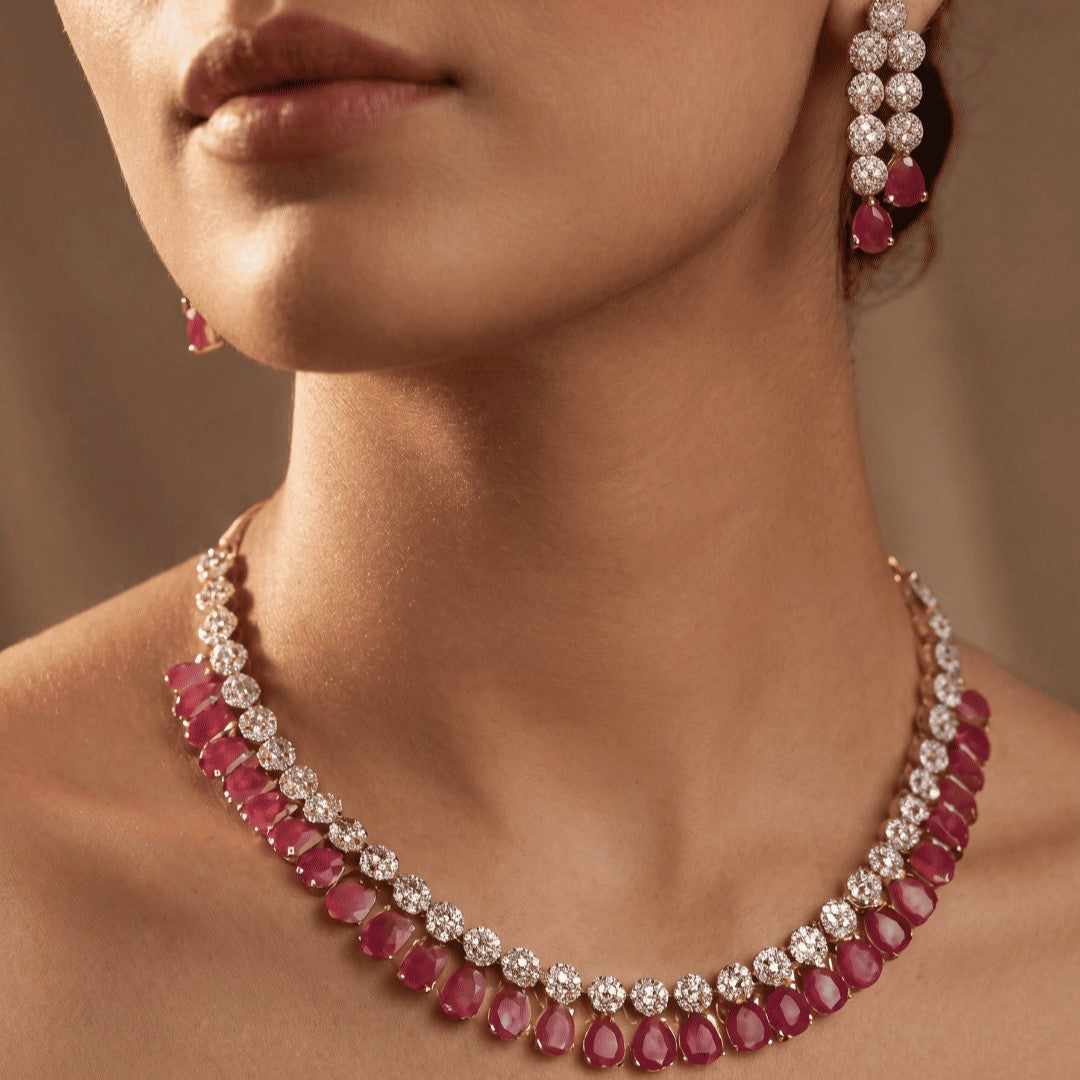 Gold and Silver Plated  American Diamond and Cubic Zirconia Jewelry Set