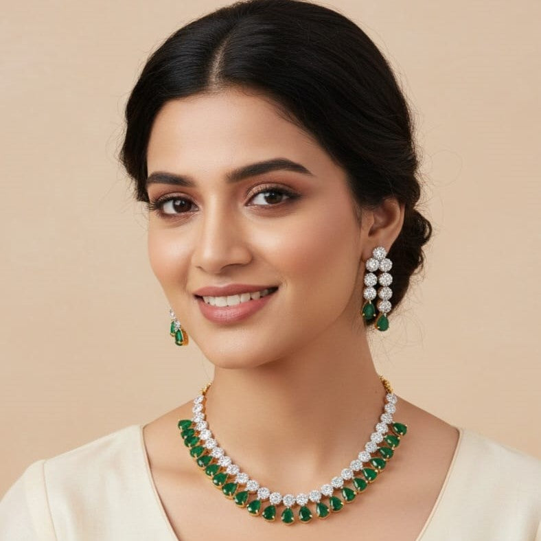 Gold and Silver Plated  American Diamond and Cubic Zirconia Jewelry Set