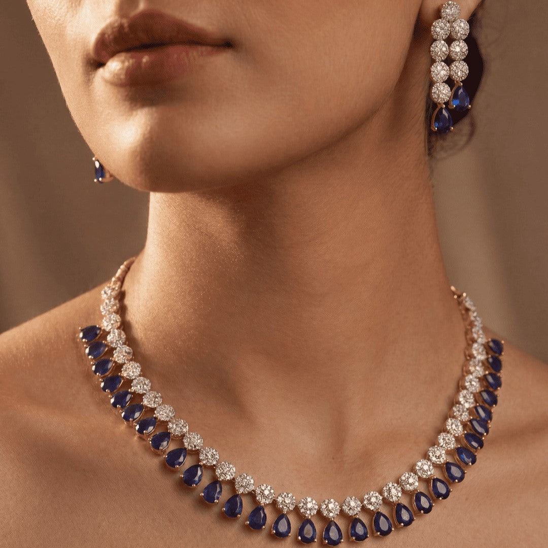 Gold and Silver Plated  American Diamond and Cubic Zirconia Jewelry Set