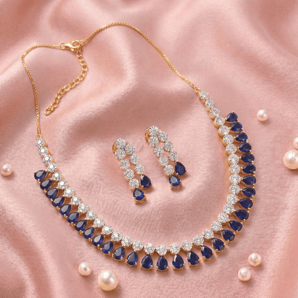 Gold and Silver Plated  American Diamond and Cubic Zirconia Jewelry Set