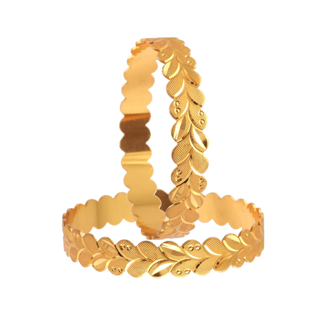 Gold Plated Leaf Design Bangles For Women (2 Piece)