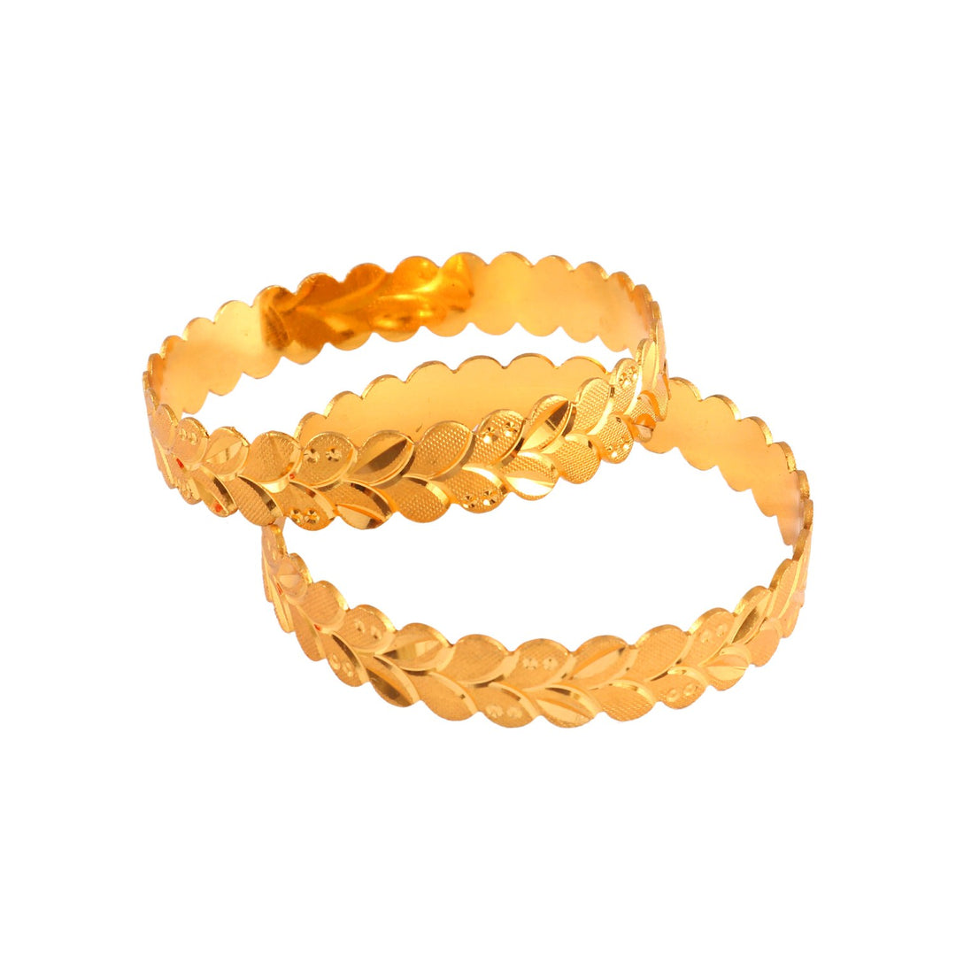 Gold Plated Leaf Design Bangles For Women (2 Piece)
