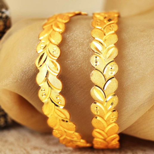 Gold Plated Leaf Design Bangles For Women (2 Piece)