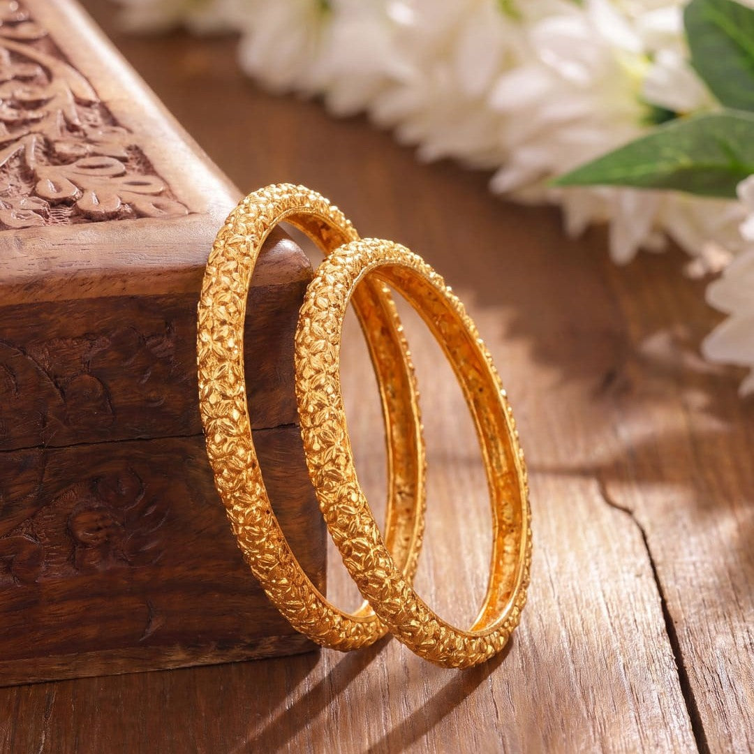 Gold Plated Leaf Design Bangles For Women (2 Piece)