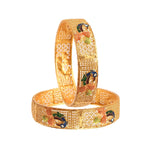 Load image into Gallery viewer, Gold Plated Peacock Design Handmade Meena Work Bangle For Women (2 Piece)
