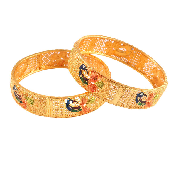 Gold Plated Peacock Design Handmade Meena Work Bangle For Women (2 Piece)