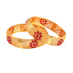 Load image into Gallery viewer, Gold Plated Red Stones Flower Design Handmade Work Bangle For Women (2 Piece)
