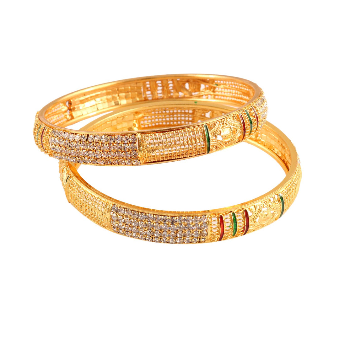 Gold Plated Handmade Meena Work Bangle For Women (2 Piece)