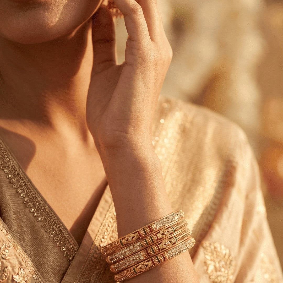 Gold Plated 4 Piece Ad Handmade Meena Work Bangle For Women (4 Piece)