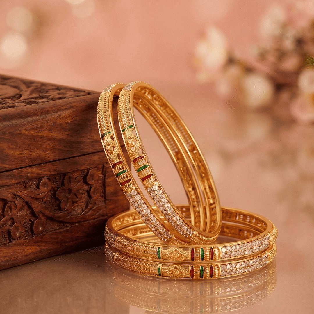 Gold Plated 4 Piece Ad Handmade Meena Work Bangle For Women (4 Piece)