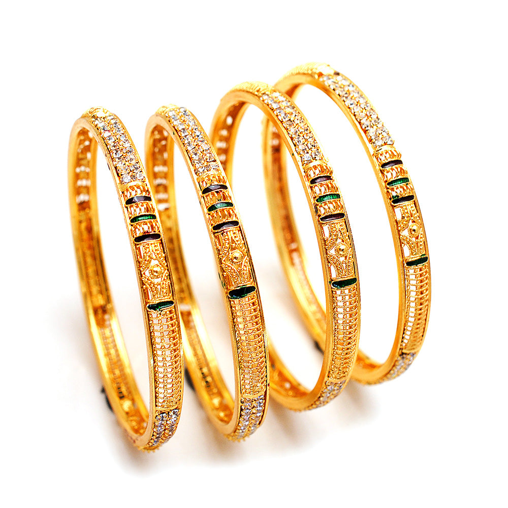 Gold Plated 4 Piece Ad Handmade Meena Work Bangle For Women (4 Piece)