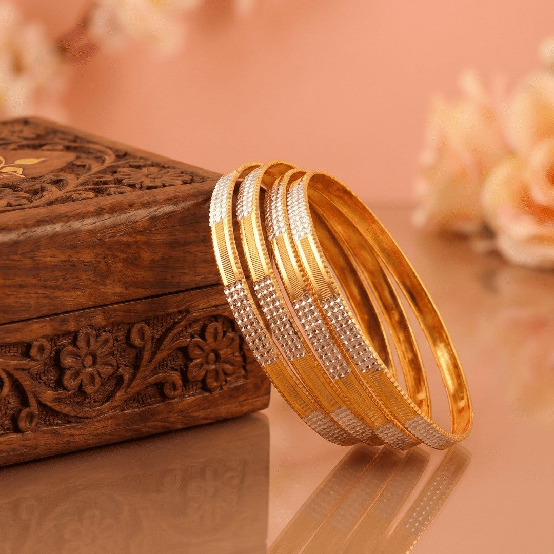 White & Gold Two Tone Gold Plated Bangle For Women