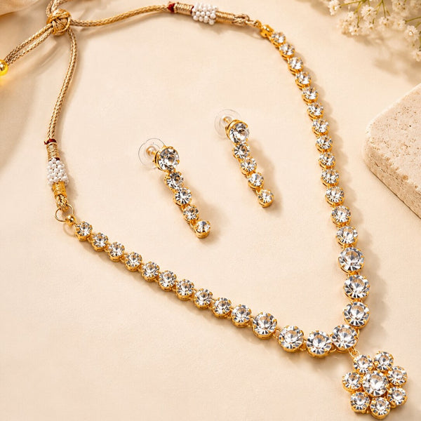 Gold-Plated White AD-Studded Jewellery Set