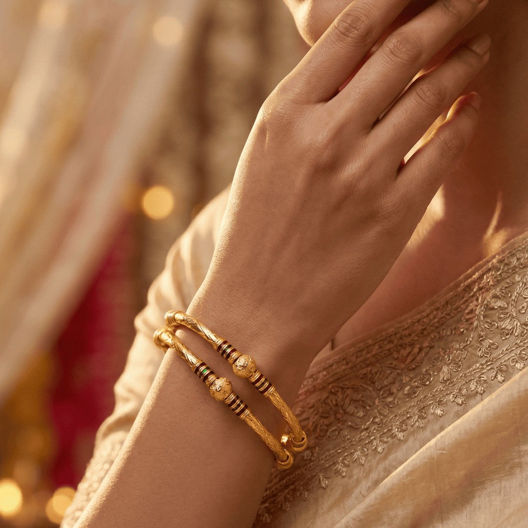 Gold Plated Round Ball Handmade Meena Work Bangles
