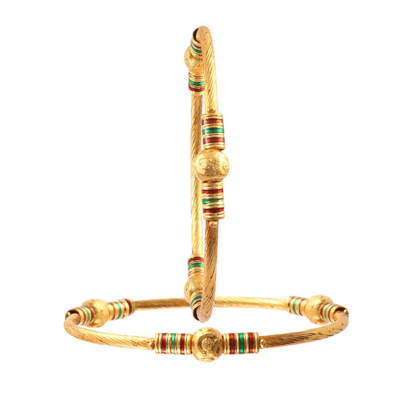 Gold Plated Round Ball Handmade Meena Work Bangles