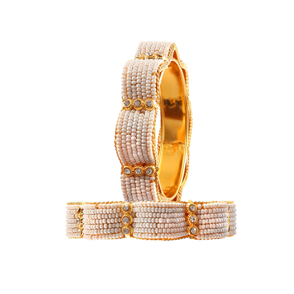 White Pearl Gold Plated Bangles for Women and Girls
