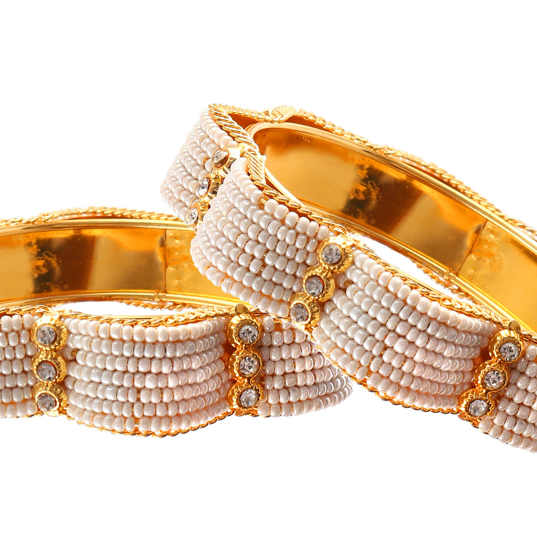 White Pearl Gold Plated Bangles for Women and Girls