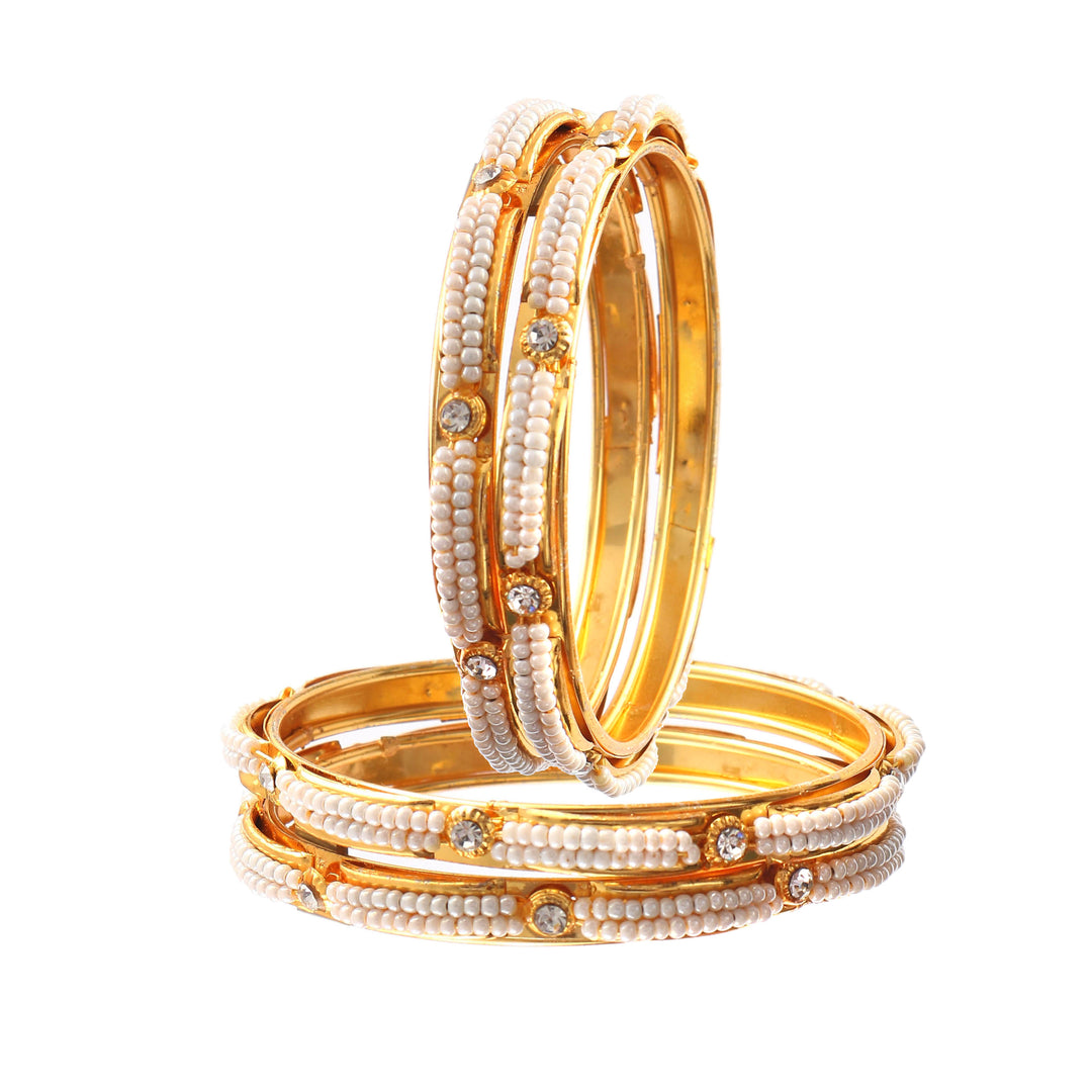 White Pearl Gold Plated Bangle For Women