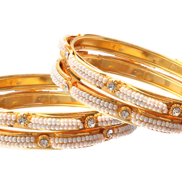 White Pearl Gold Plated Bangle For Women