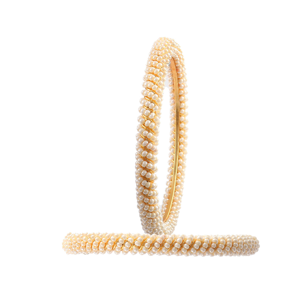 White Pearl Gold Plated Bangles for Women and Girls